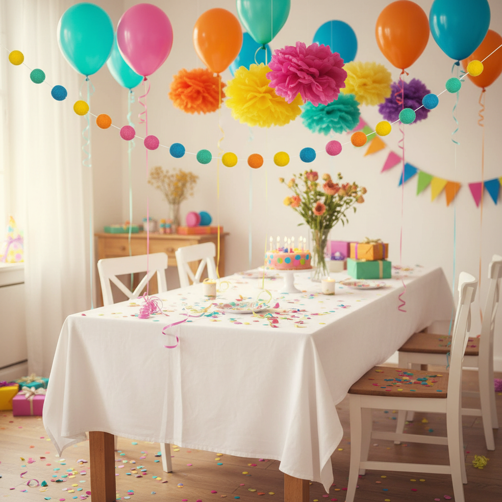 Guirlande de pompons feutrés flashy suspendue pour un anniversaire