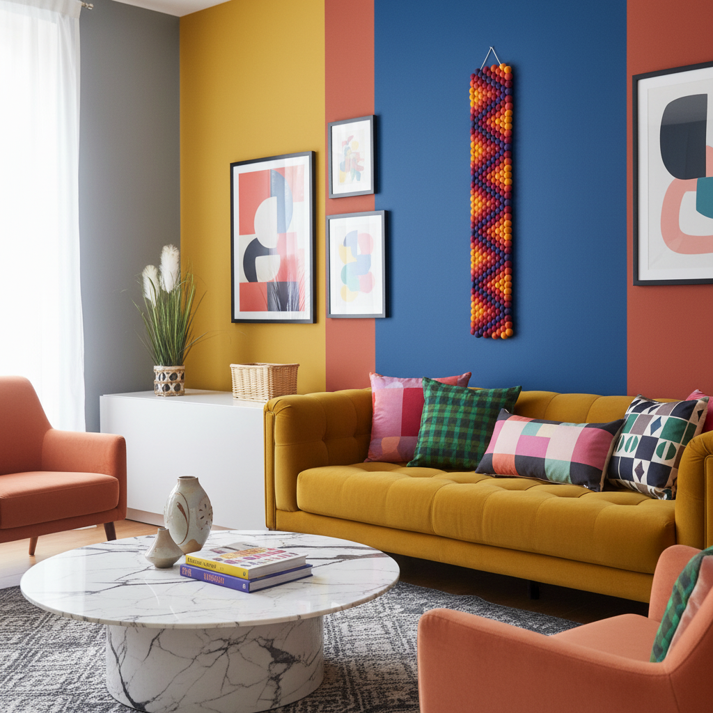 Tapisserie murale Ipanema dans un salon au style colorblock audacieux
