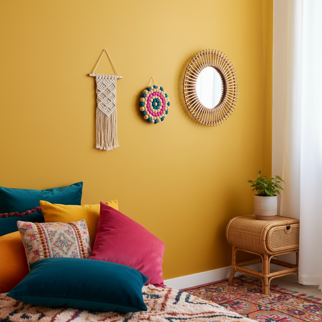 Tapisserie murale Vintage Bloom dans une chambre bohème colorée – CELAINEDECO