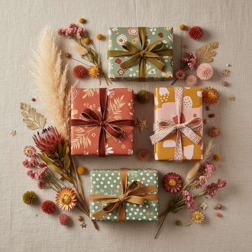 Carte cadeau CELAINEDECO – flat lay coloré boho, idée cadeau déco artisanale