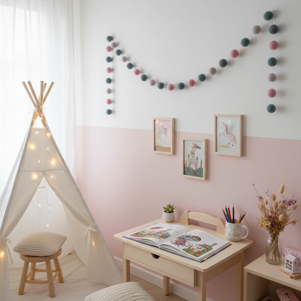 Felt Ball Garland Lilac Garden