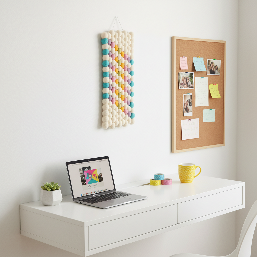 Tapisserie murale Aquarelle au-dessus d'un bureau ado – ambiance scandinave épurée – CELAINEDECO