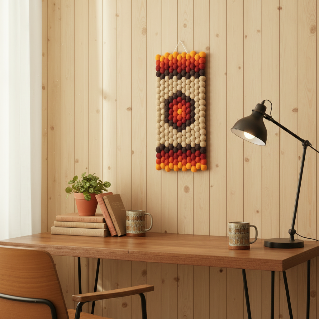 Tapisserie murale Automne Rétro dans un bureau avec lambris bois, ambiance chaleureuse et naturelle – CELAINEDECO