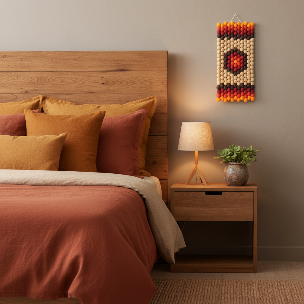 Tapisserie murale Automne Rétro dans une chambre, style bohème vintage, motif kilim hexagonal – CELAINEDECO