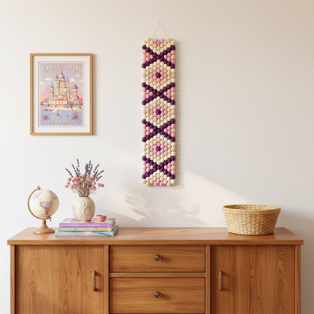 Tapisserie murale Bahia suspendue au dessus d'une commode – ambiance déco voyage et bohème | CELAINEDECO