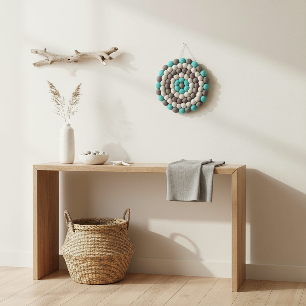 Tapisserie murale Brume Marine dans une entrée décorée bord de mer, style côtier épuré – CELAINEDECO