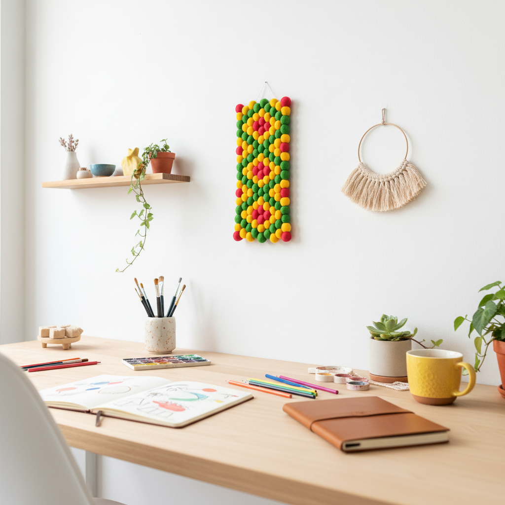 Tapisserie murale Fiesta – Bureau créatif avec étagère, décoration murale artisanale
