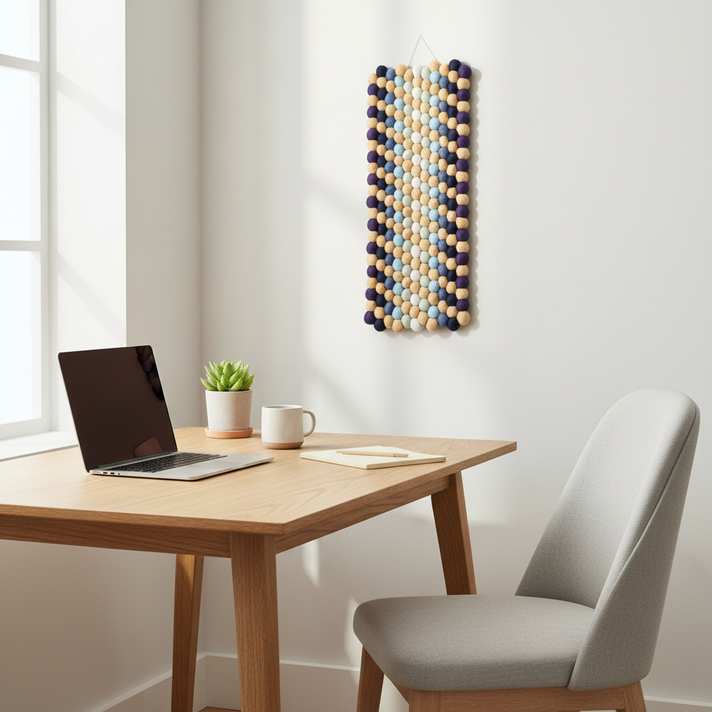 Tapisserie murale Fjord dans un bureau minimaliste scandinave, ambiance calme et nordique – CELAINEDECO