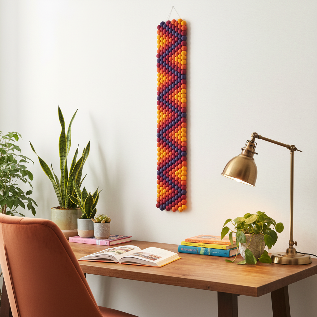 Tapisserie murale Ipanema dans un bureau créatif bohème avec chaise terracotta