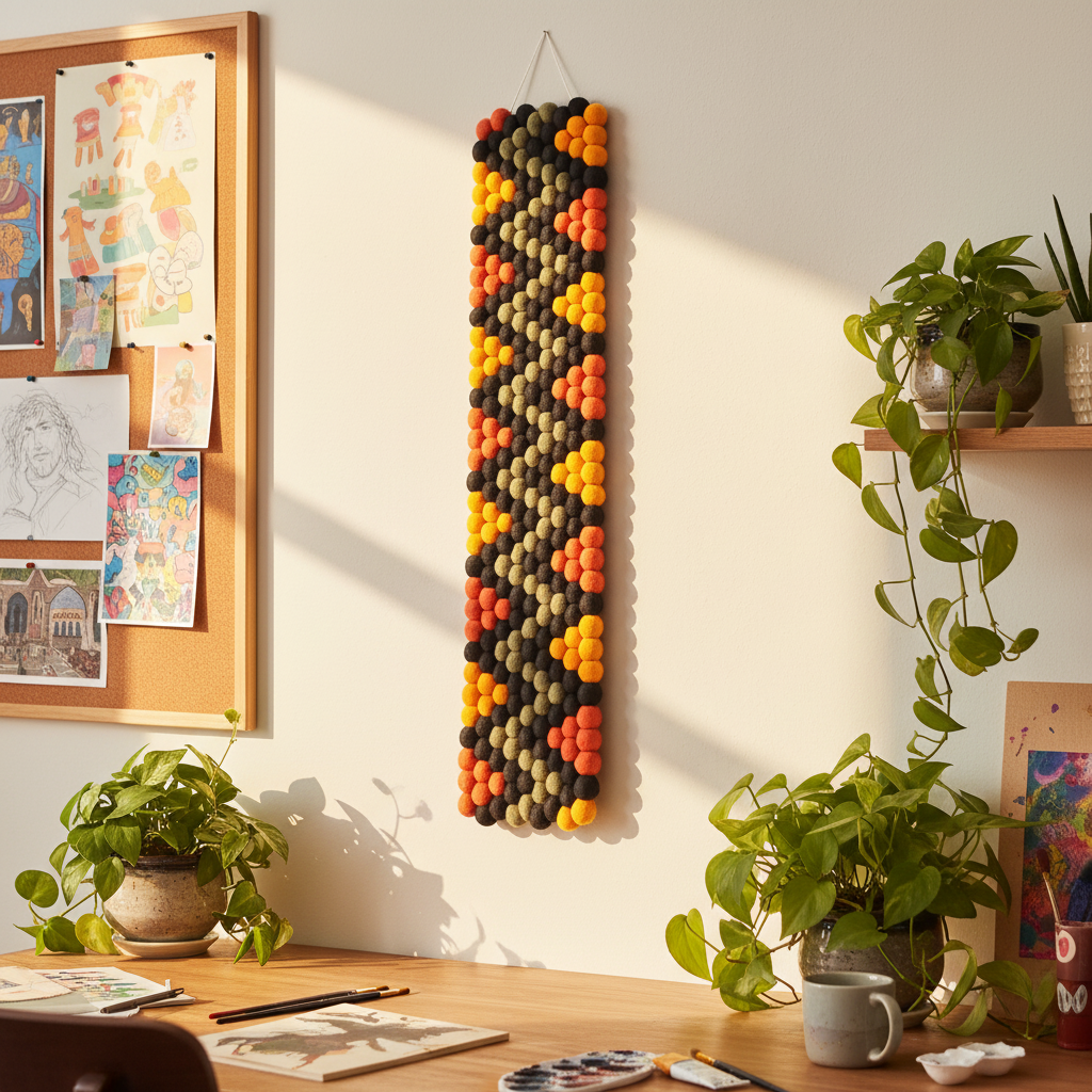 Tapisserie murale Masaï au-dessus d'un bureau créatif – décoration ethnique et artisanale – CELAINEDECO