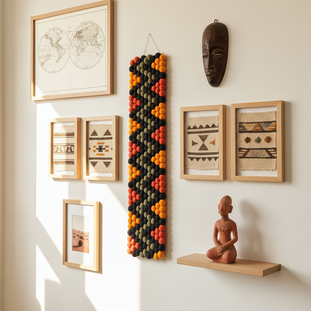 Tapisserie murale Masaï dans une entrée – esprit voyage et ethnique laine Mérinos fait main – CELAINEDECO