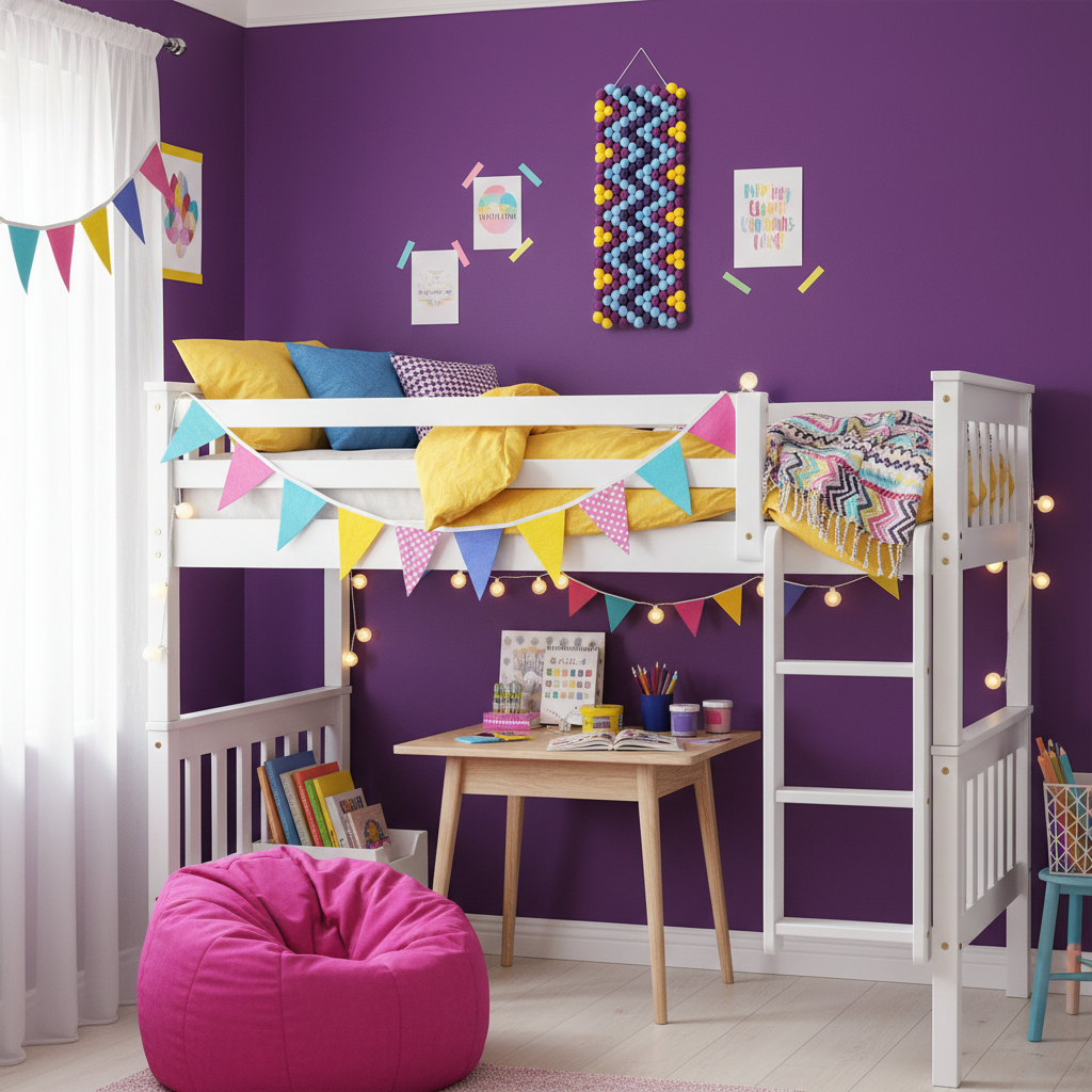 Tapisserie murale Vibrato dans une chambre ado – décoration textile artisanale colorée – CELAINEDECO